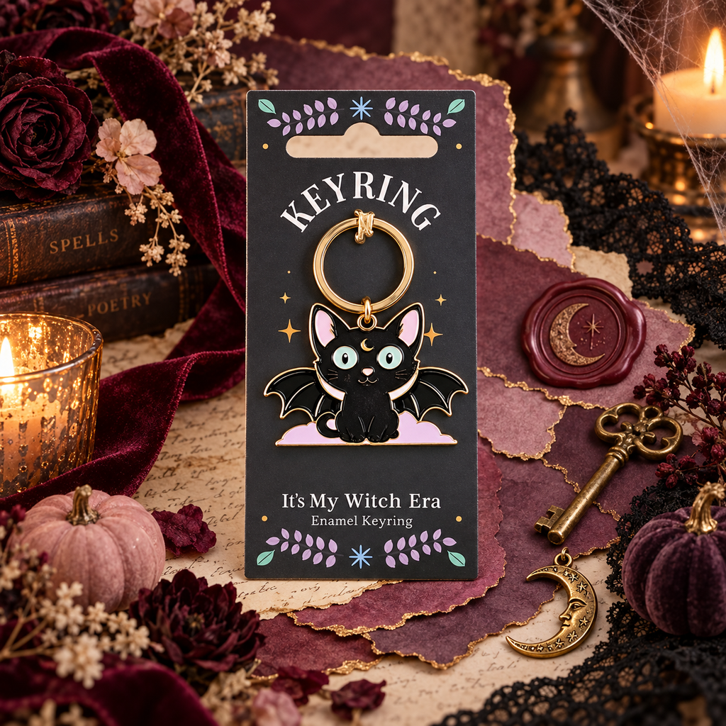 In My Witch Era Bat Cat Enamel Keyring