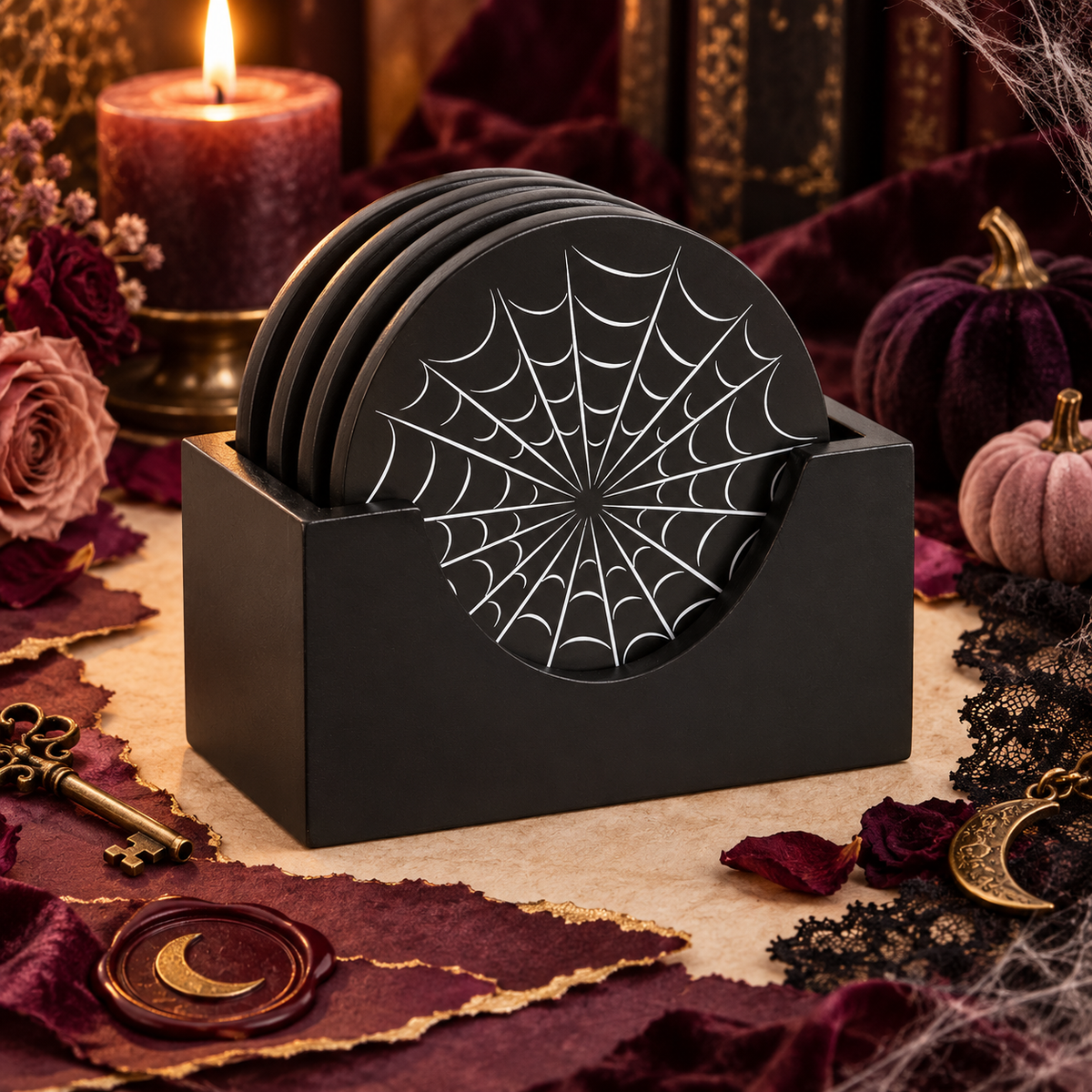 Black Spiderweb Coaster Set