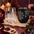 Set of 2 Spider and Web Stemless Wine Glasses