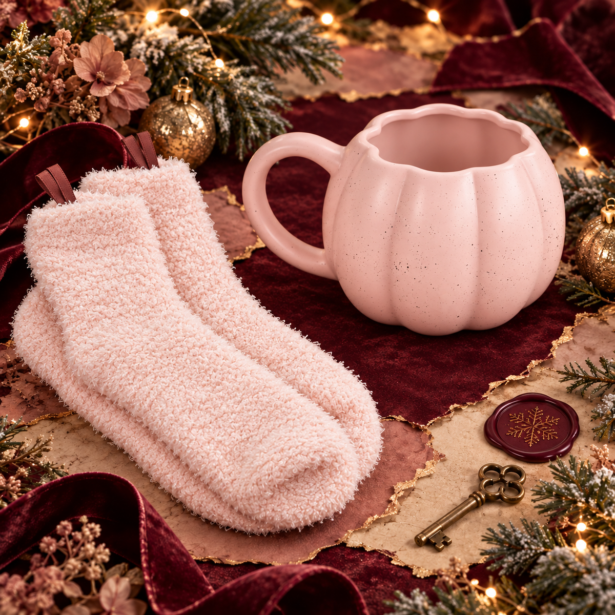 Pink Pumpkin Mug and Socks Set
