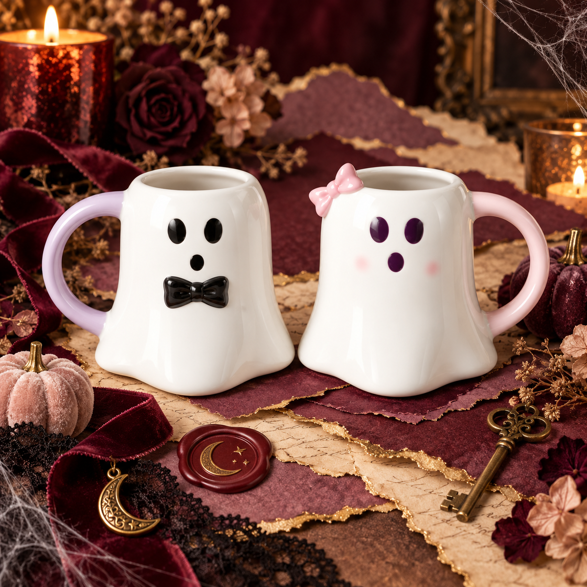 Mr and Mrs Boo Ghost Shaped Mug Set