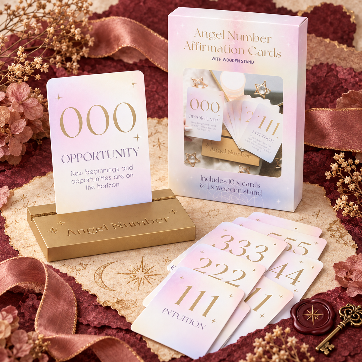 Angel Number Affirmation Cards with Wooden Stand