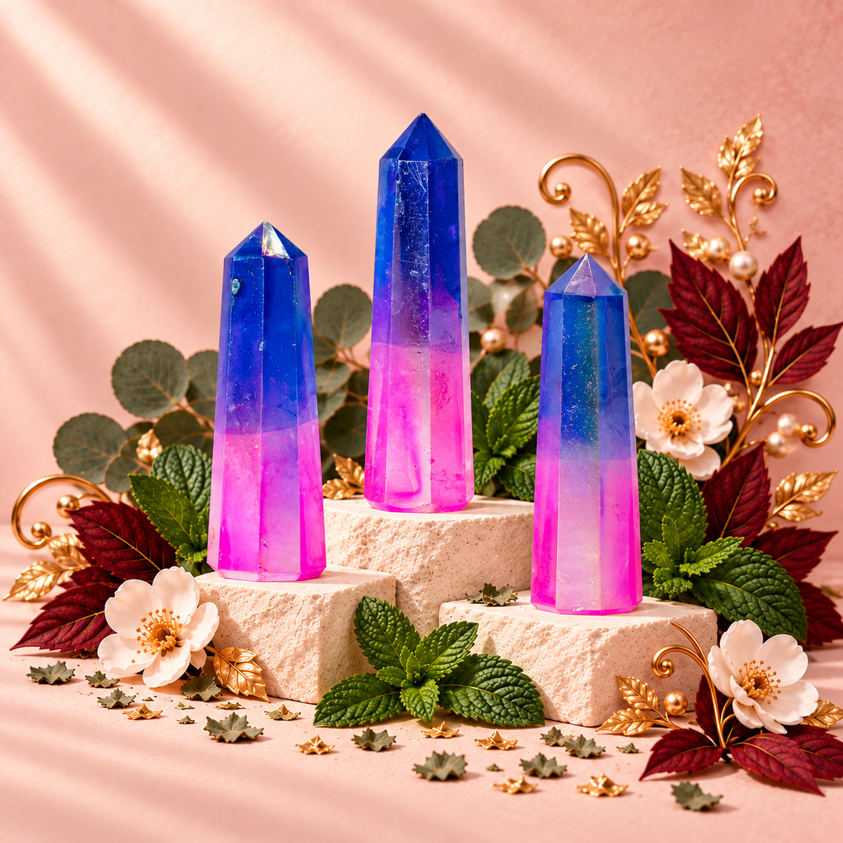 Blue & Pink Aura Crystal Tower