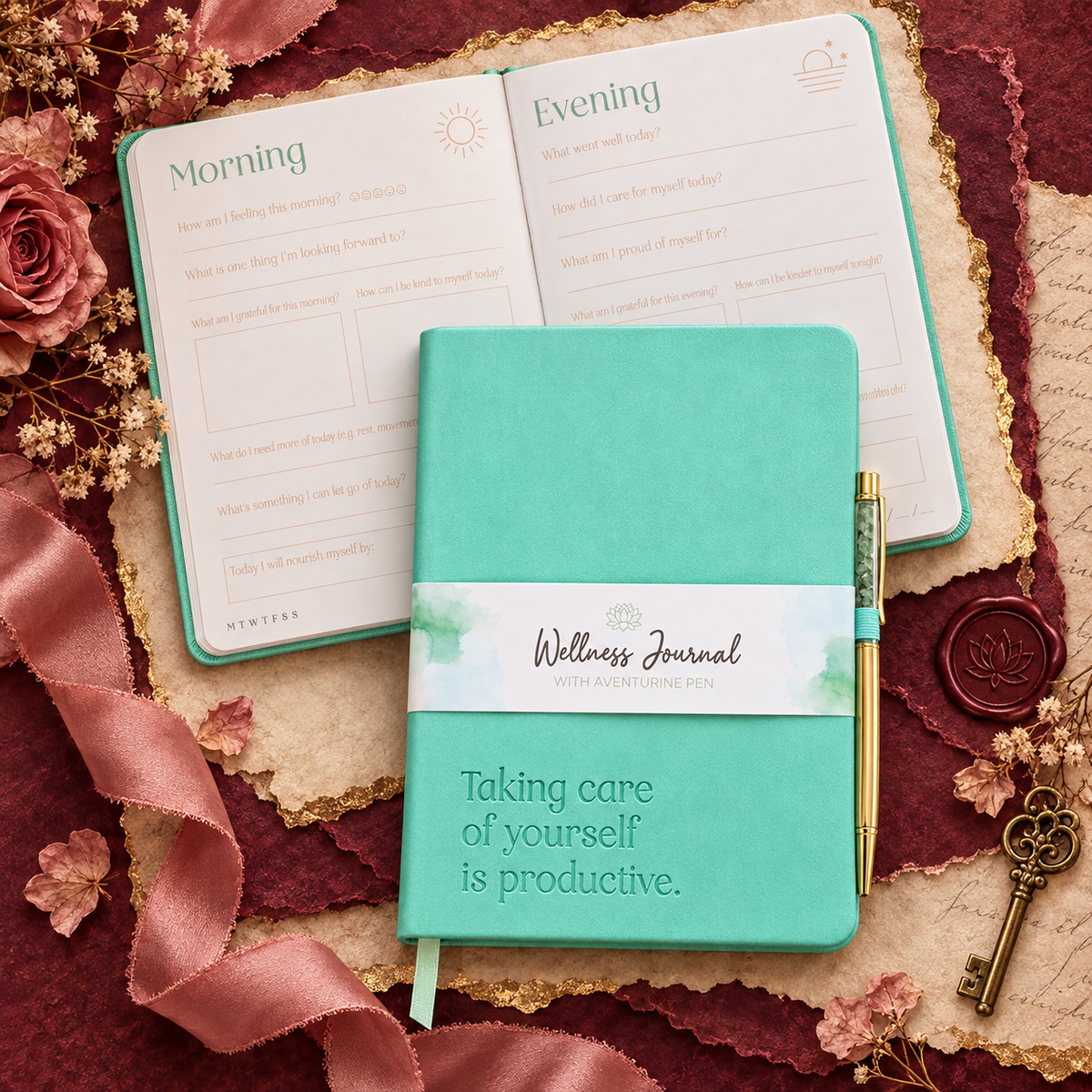 A5 Wellness Journal with Aventurine Pen