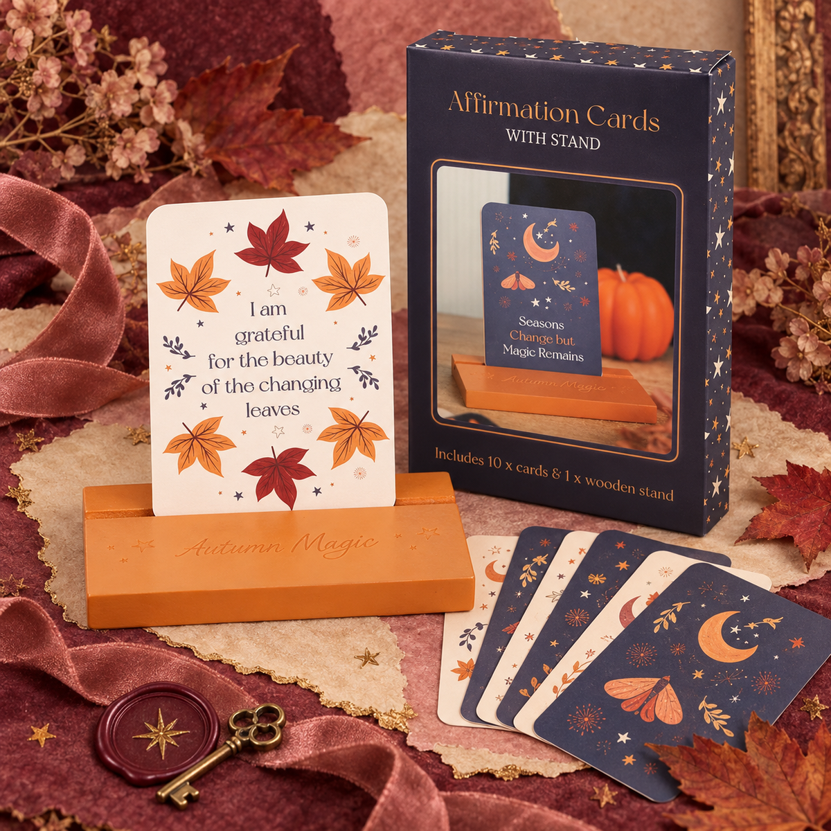 Autumn Magic Affirmation Cards with Wooden Stand