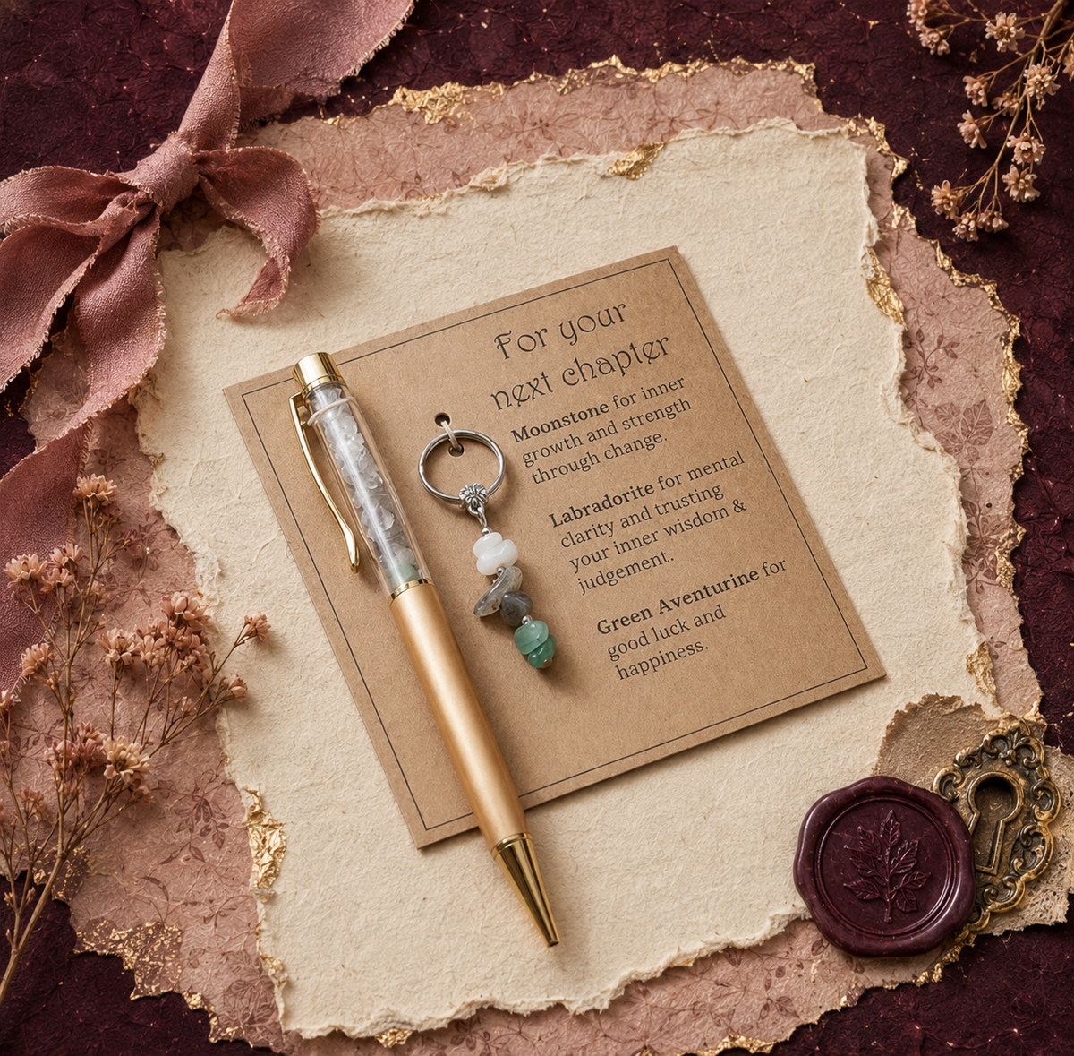 Crystal Pen with Gemstone Charm – For Your Next Chapter & Matching Crystal Charm Set